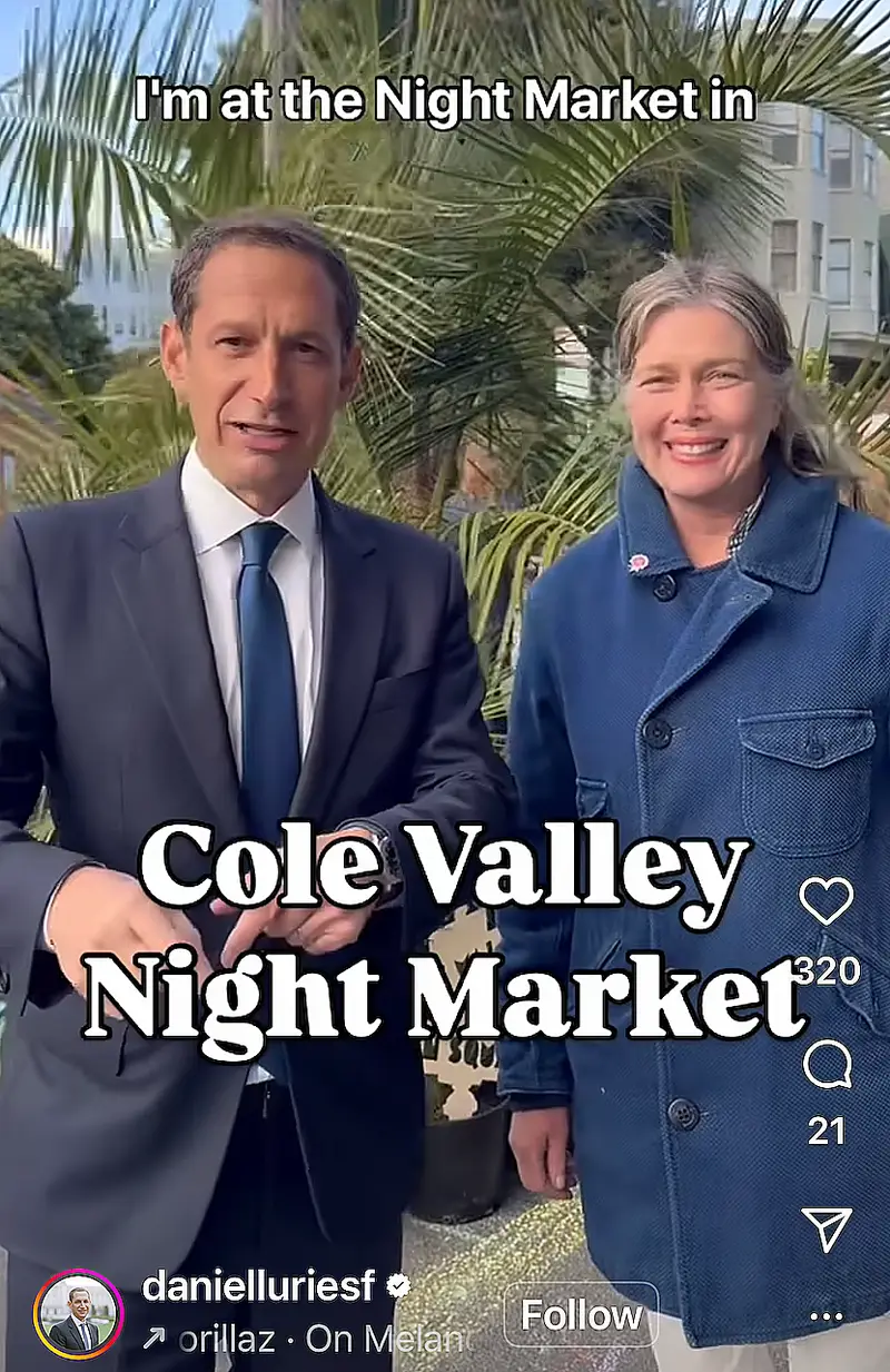 El alcalde Lurie visita la plaza de Cole Valley con Flora Grubb