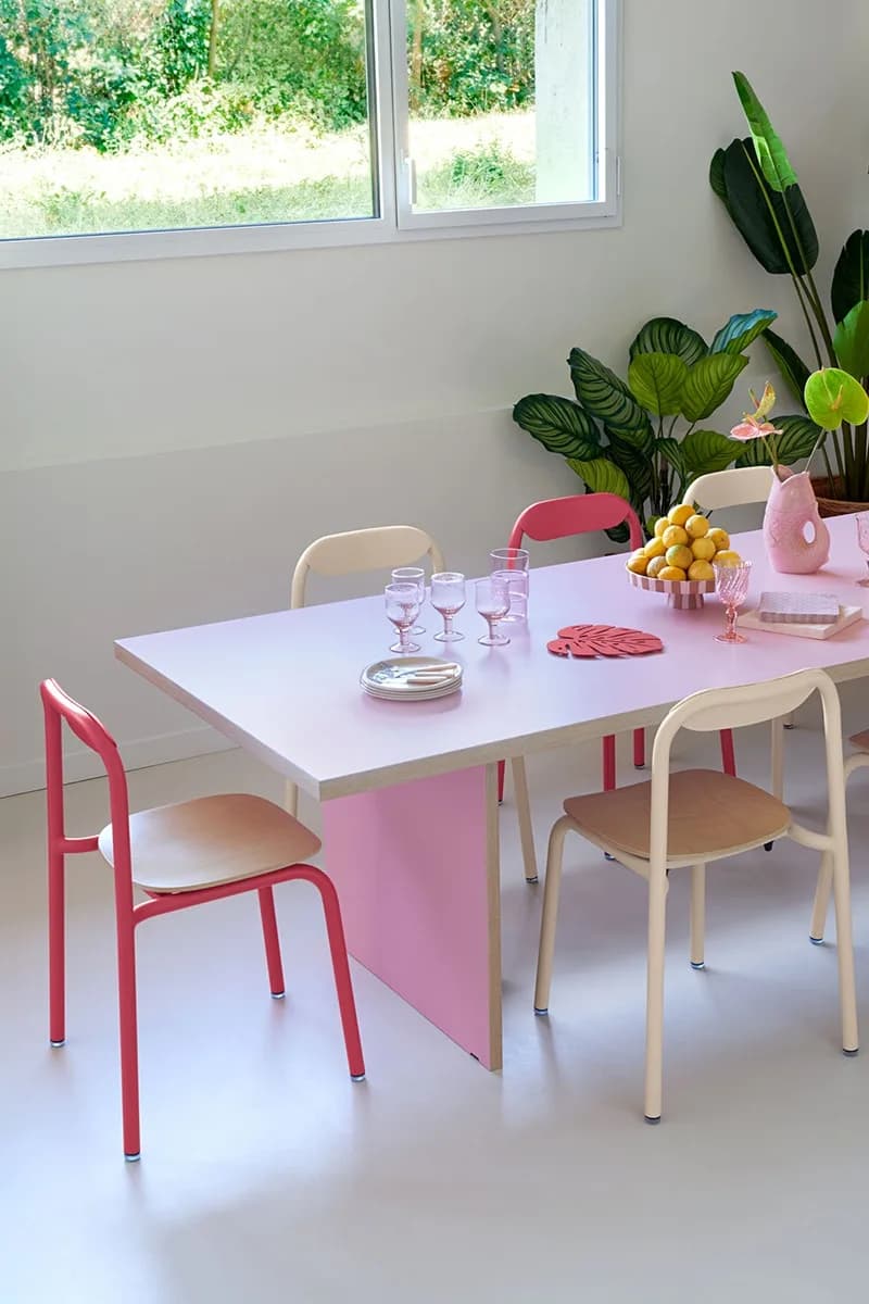 Fermob Archie chairs in Rosalie around a dining table
