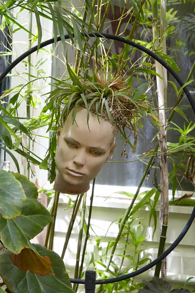 Flora Grubb Gardens: maniquí convertido en maceta en un jardín de San Francisco